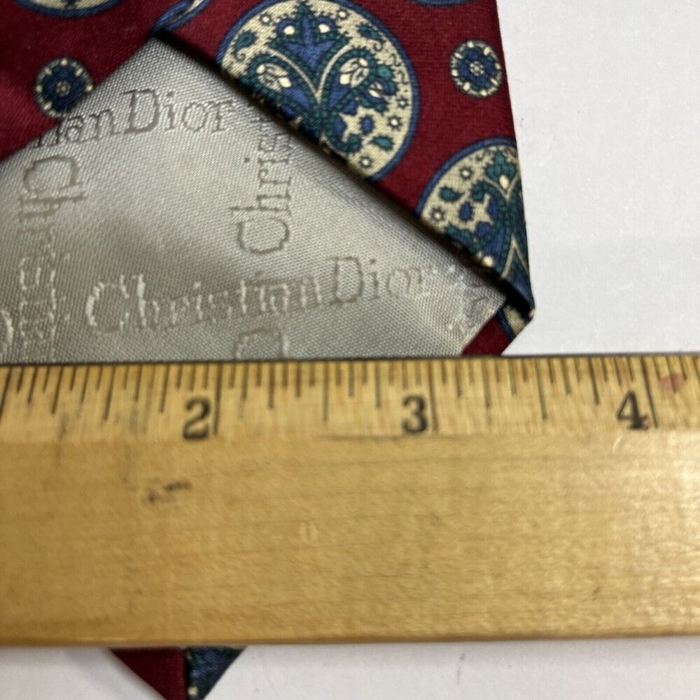 CHRISTIAN DIOR 100% Silk Men’s Neck Tie Red Crescent Design 56” X 3.5” Classic‌ - Picture 6 of 6